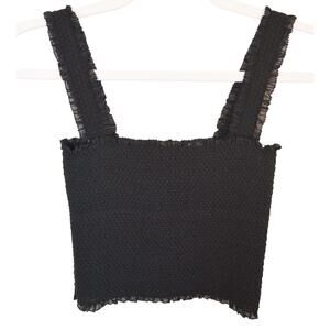 Alice and Olivia Black Smocked Cotton Crop Top